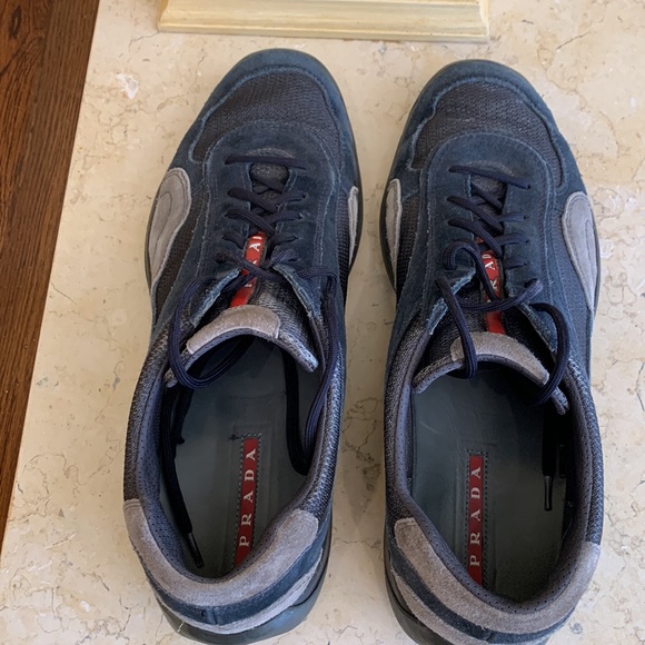 Prada suede sneakers. Sz 11. Blue/grey side w/dark grey mesh.Worn once inside !! - Picture 3 of 12